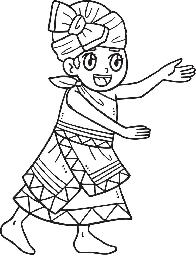Afro Girl Playing Isolated Coloring Page for Kids vector