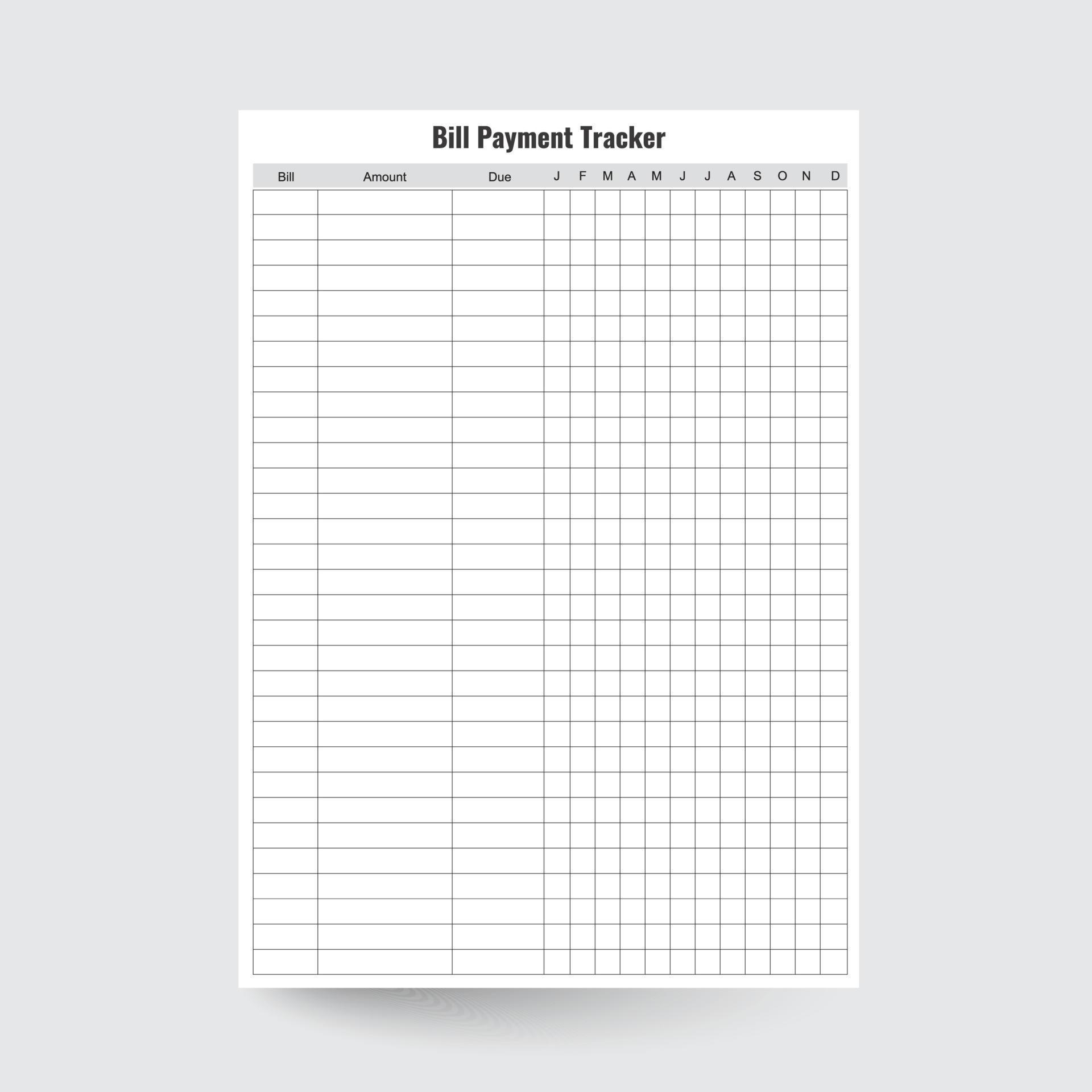 Bill Payment Tracker,Bill Organizer,Bill Tracker,Bill Planner,Monthly