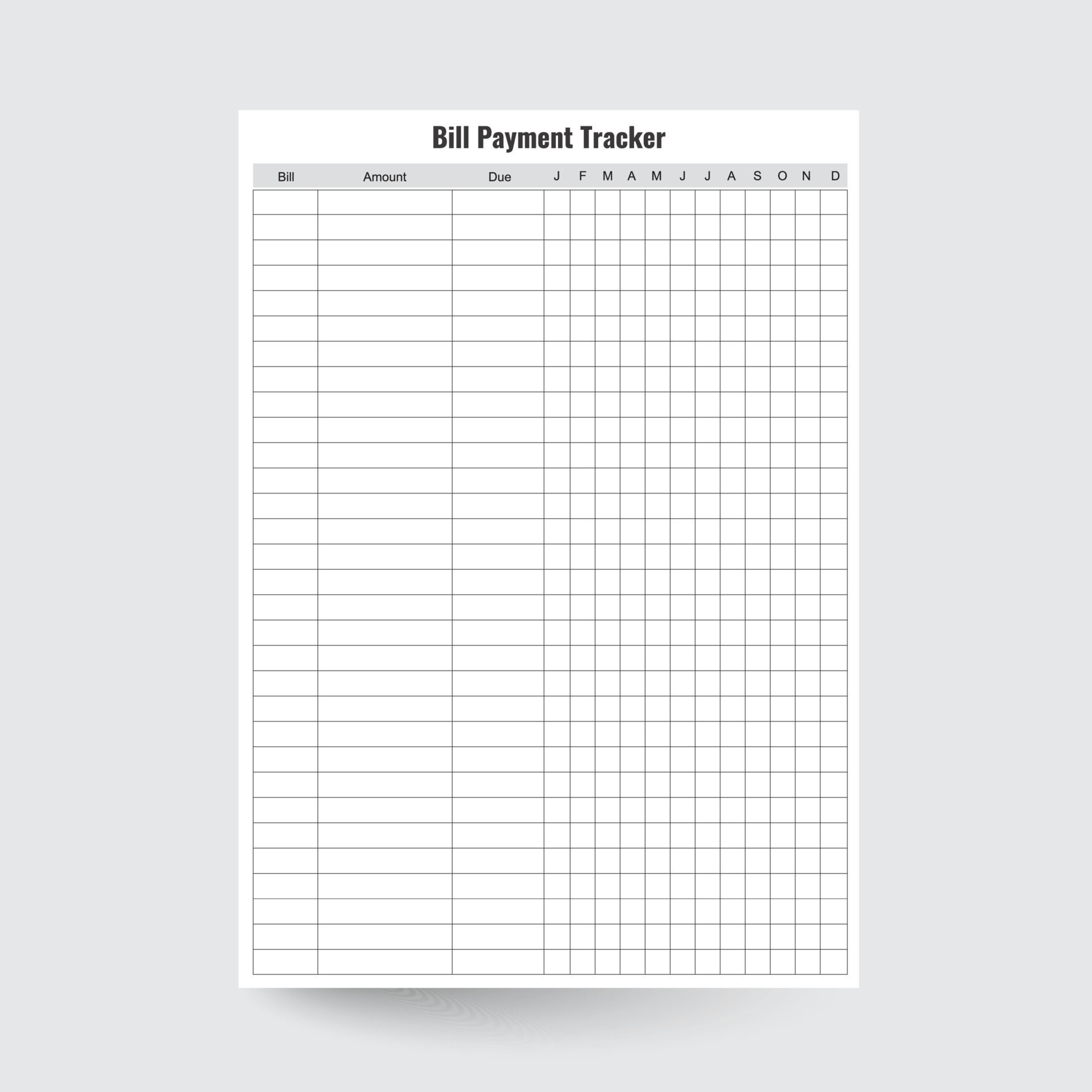 Bill Payment Tracker,Bill Organizer,Bill Tracker,Bill Planner,Monthly