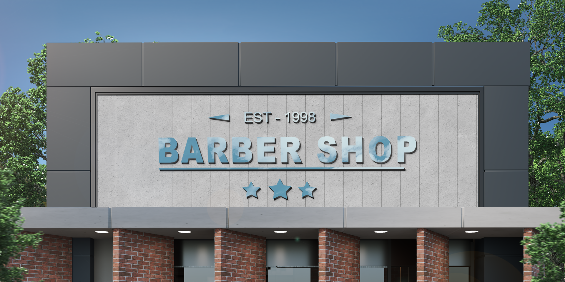 Chrome logo mockup facade sign psd
