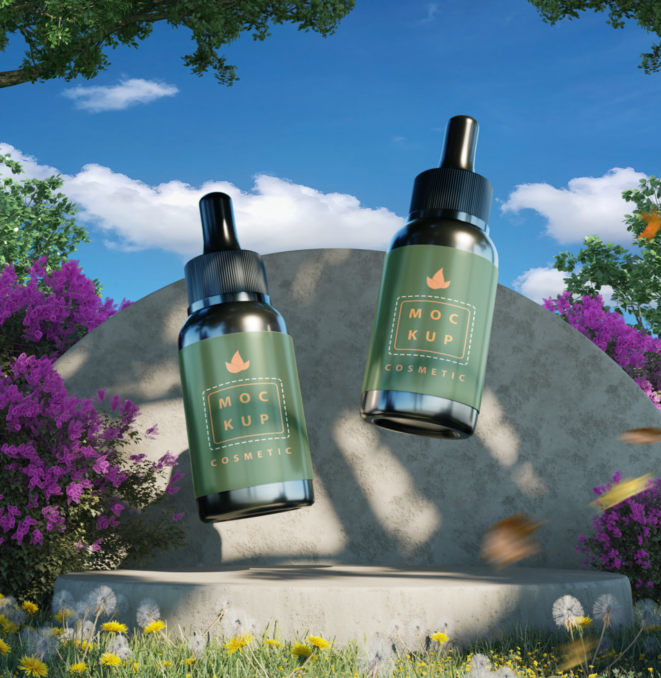 Dropped bottle mockup psd