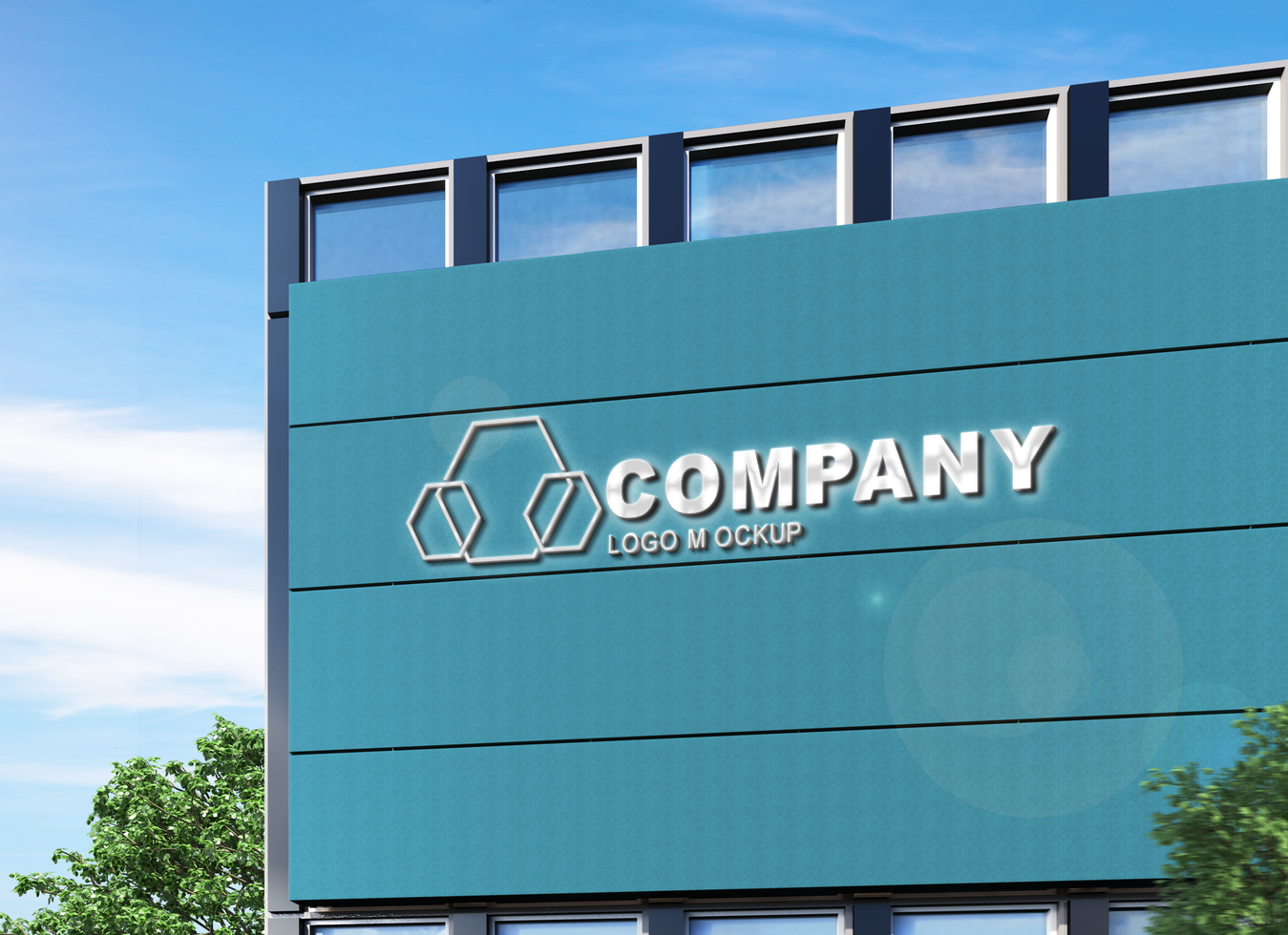 Chrome logo mockup facade sign psd