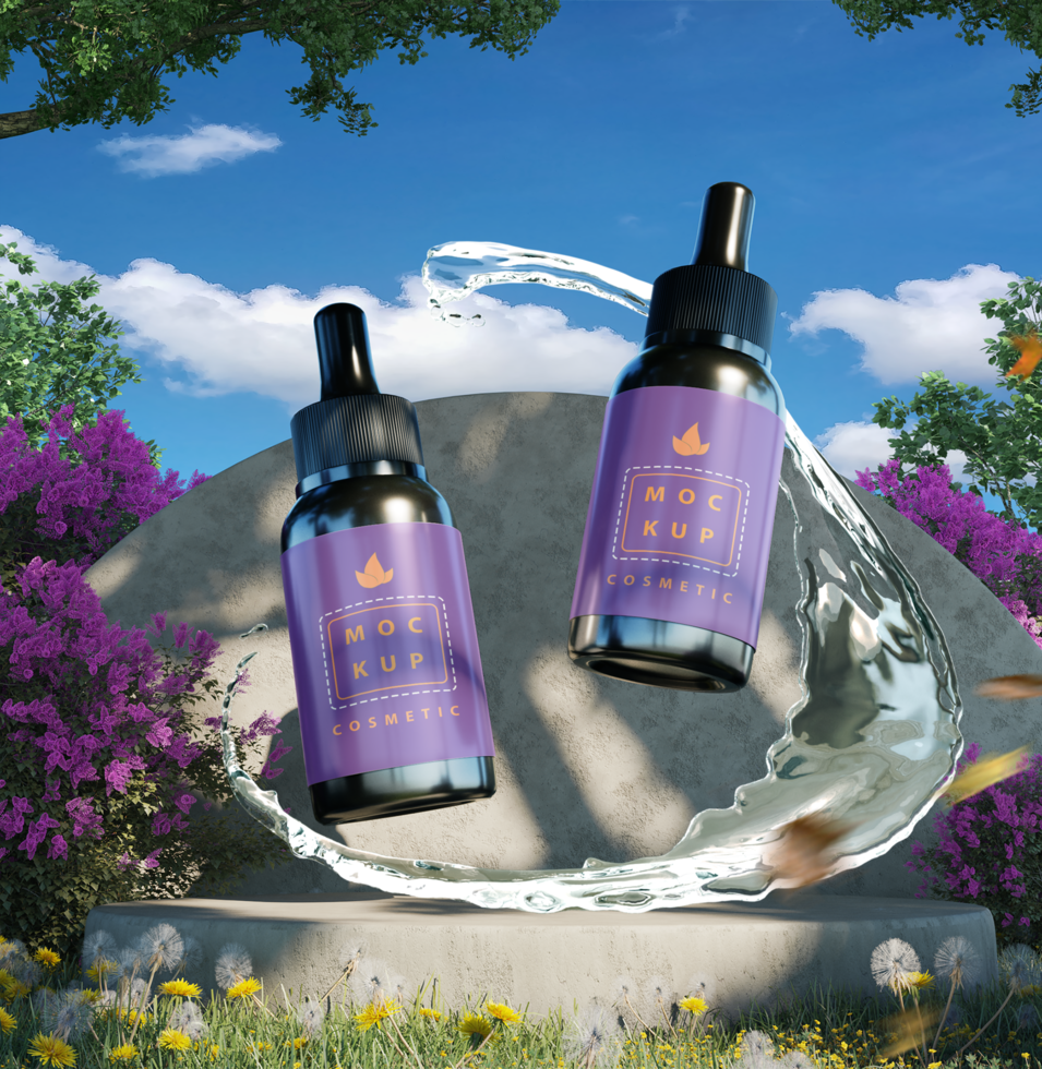Dropped bottle mockup psd