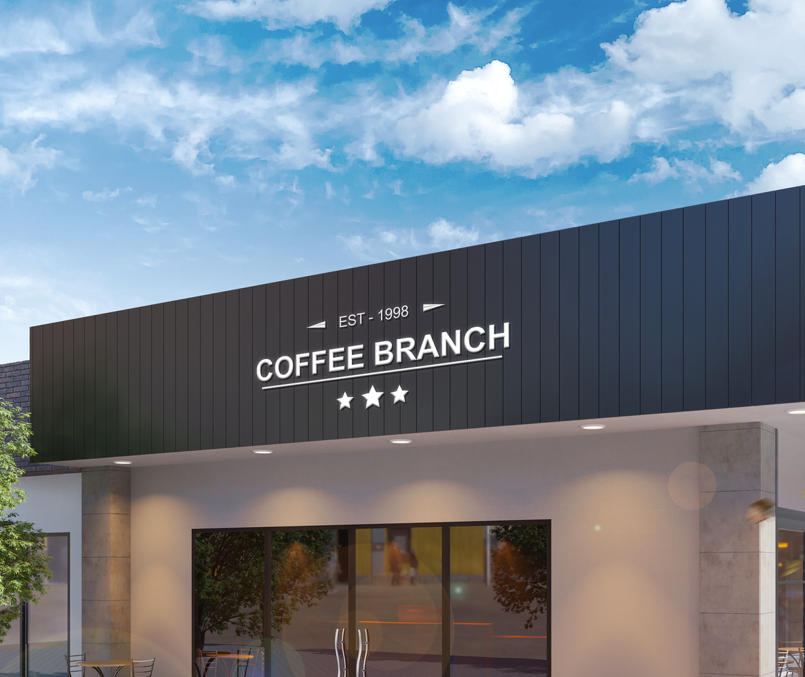 Chrome logo mockup facade sign psd