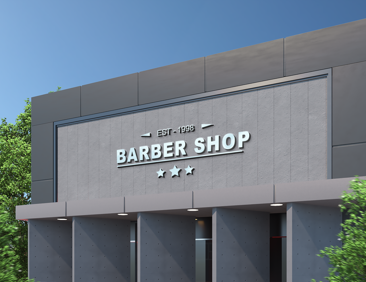 Chrome logo mockup facade sign psd