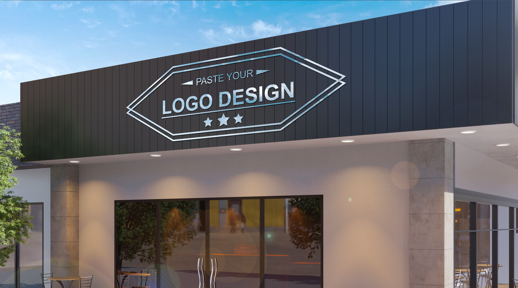 Chrome logo mockup facade sign psd