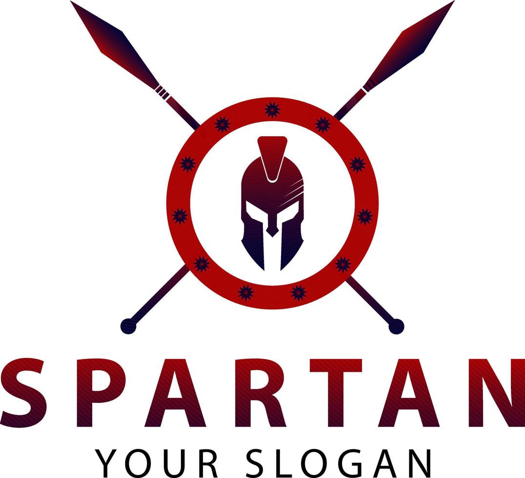 spartan helmet logo with sword and spear, vector logo