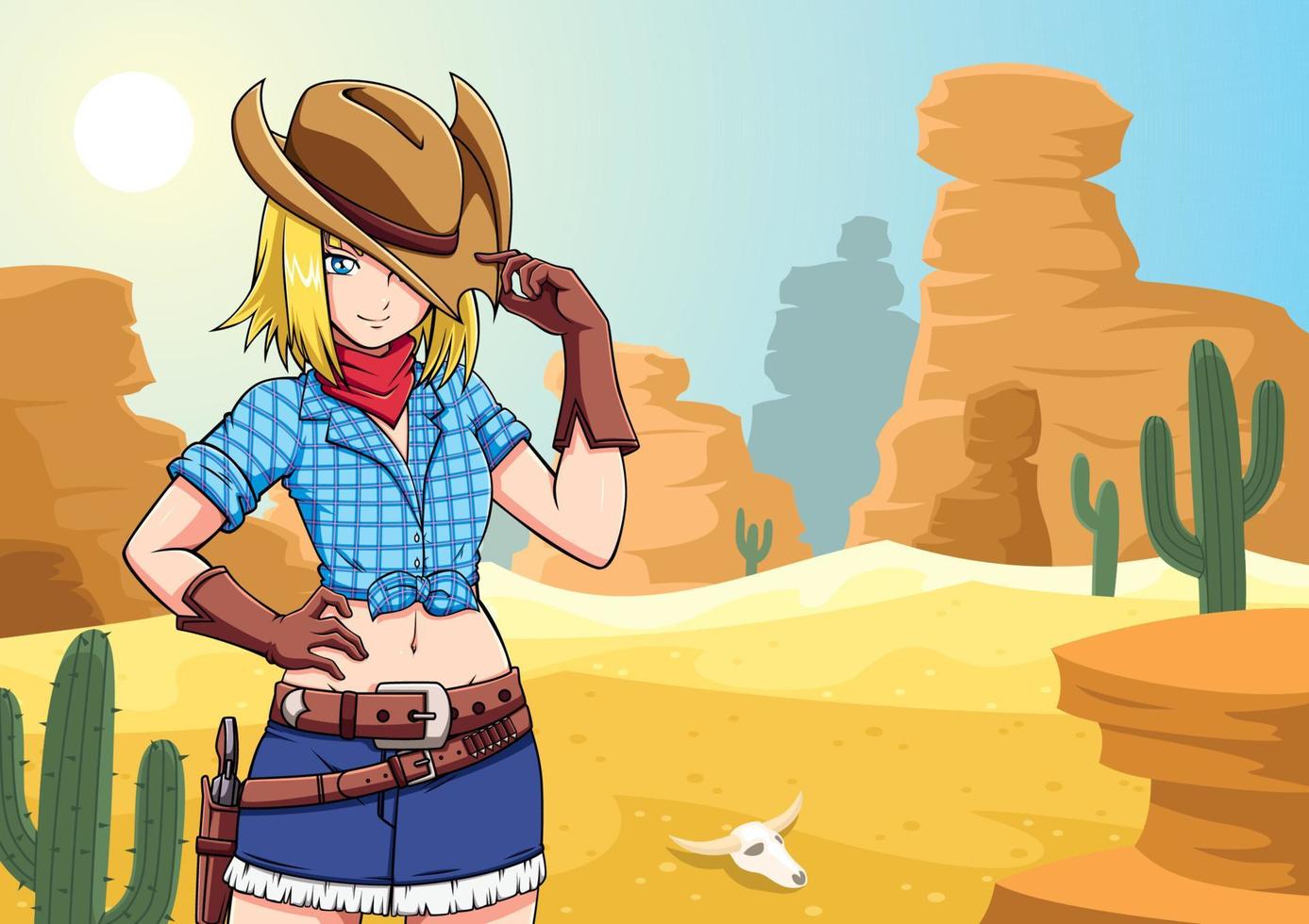 Anime Cowgirl in Desert vector