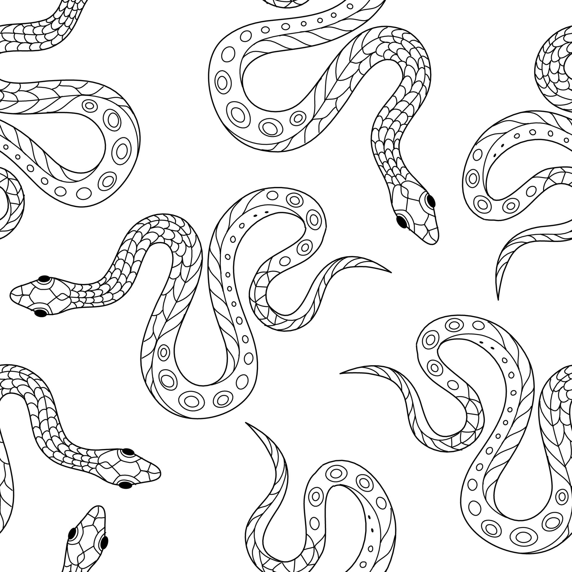 Seamless pattern with snakes. Coloring page for kids and adults. Animal ...