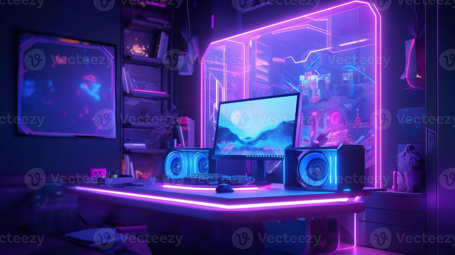 3d game station with colorful light, cartoon - photo