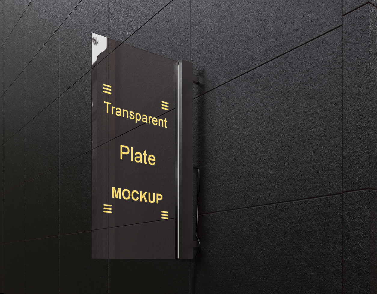 Transparent plate on black concrete psd