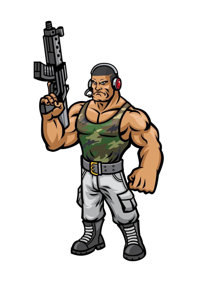 angry soldier mascot vector