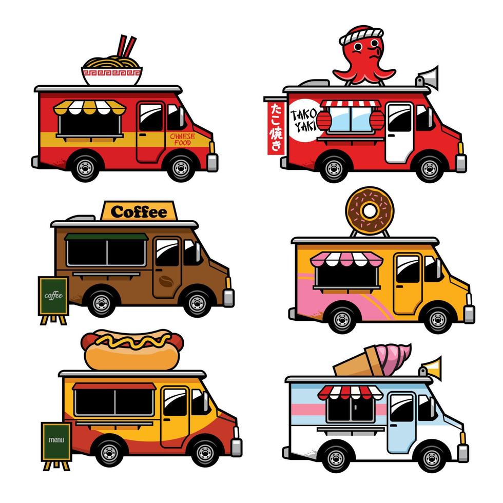 food truck cartoon in set vector