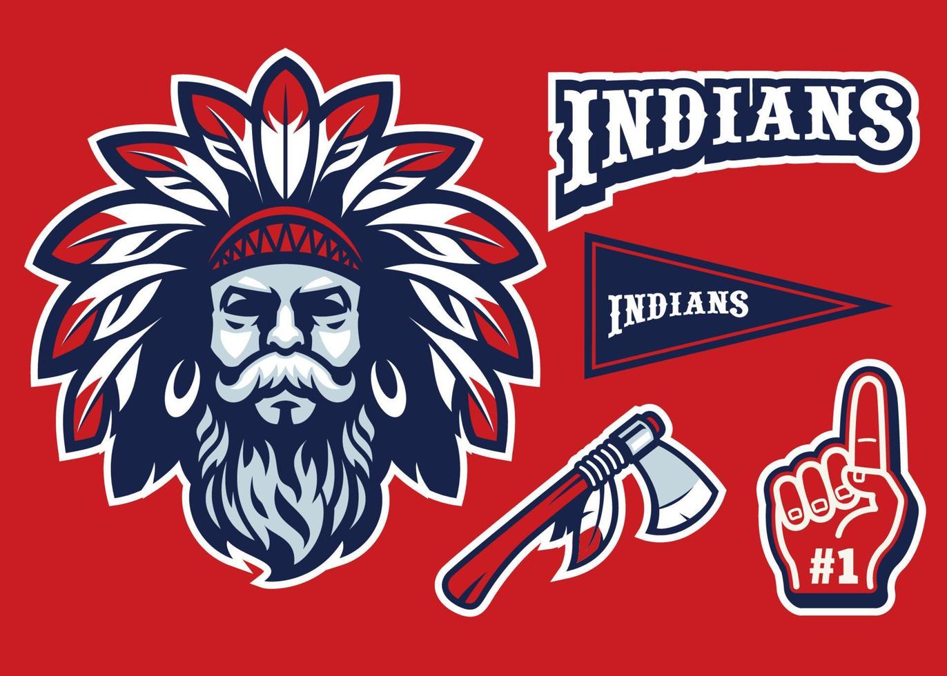 indian chief head mascot in set vector