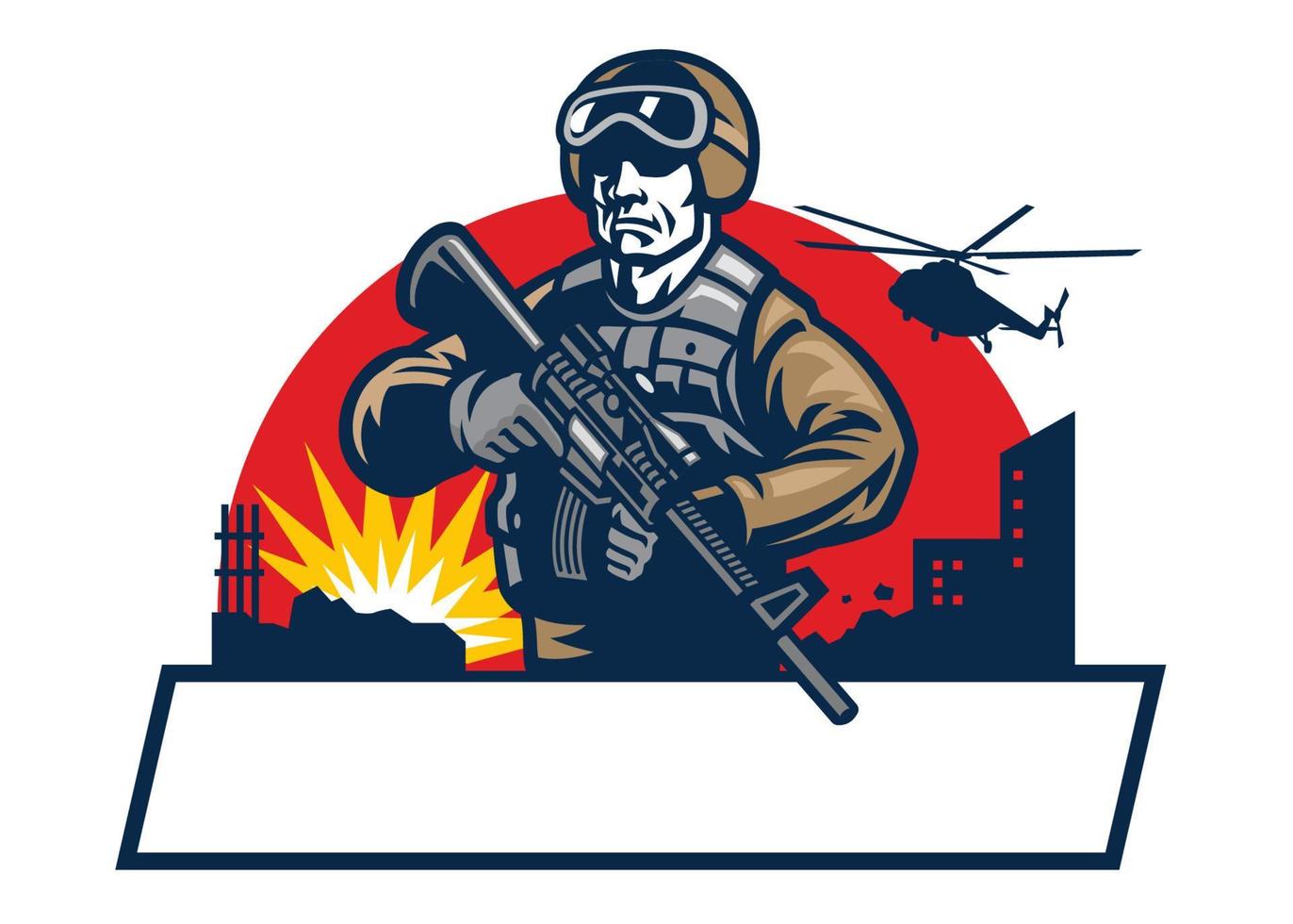 soldier mascot hold the assault rifle vector