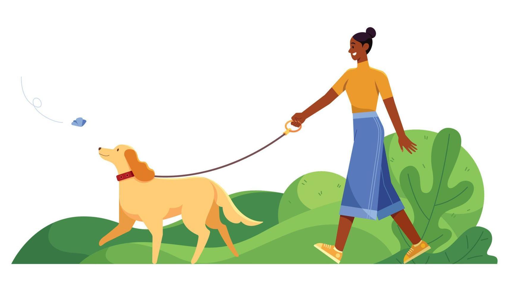 Black Woman Walking Dog vector