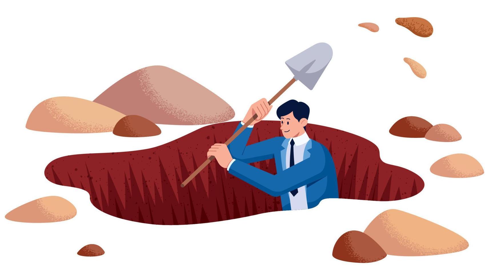 Businessman Digging Hole on White vector