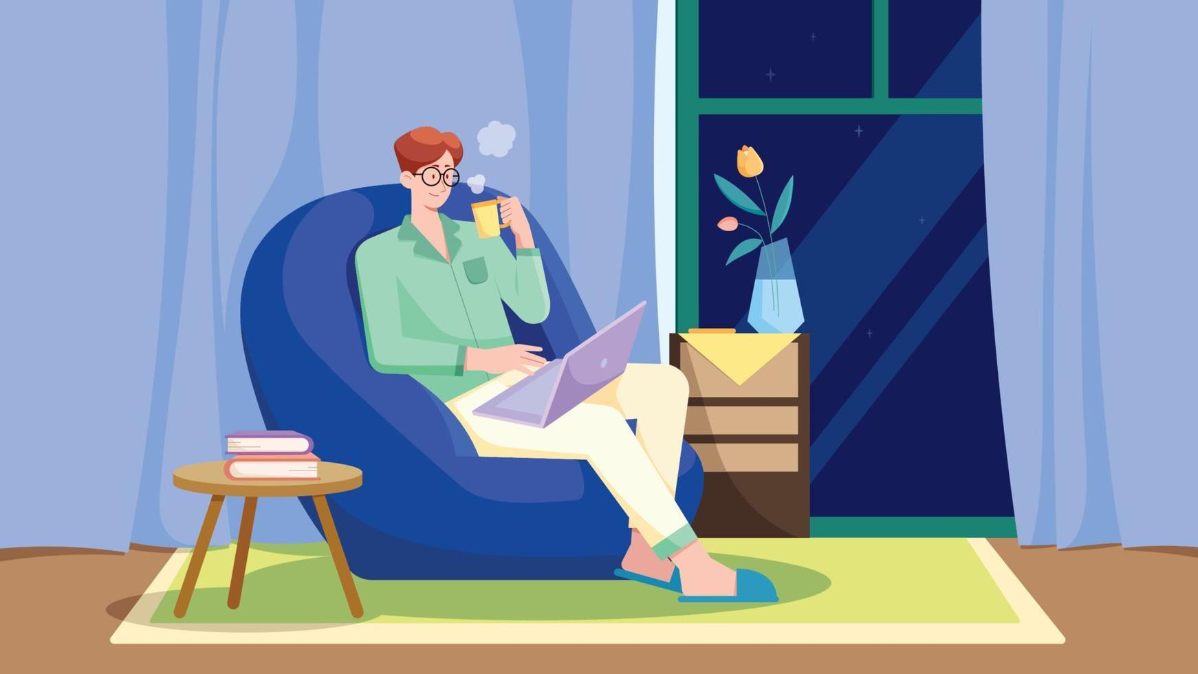 Freelancer Man Working From Home vector