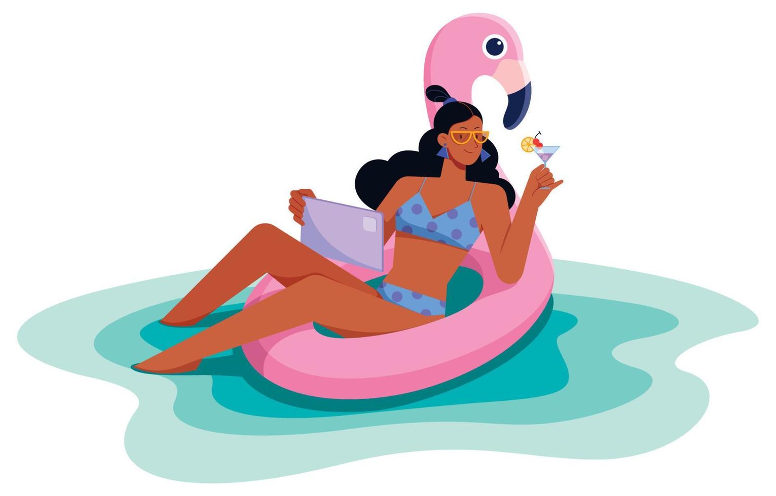 Freelancer Woman on Swim Ring Isolated vector