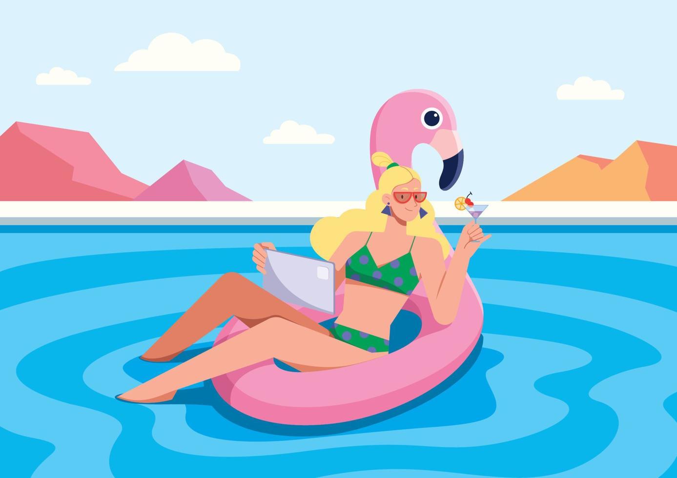 Freelancer Woman in Pool vector