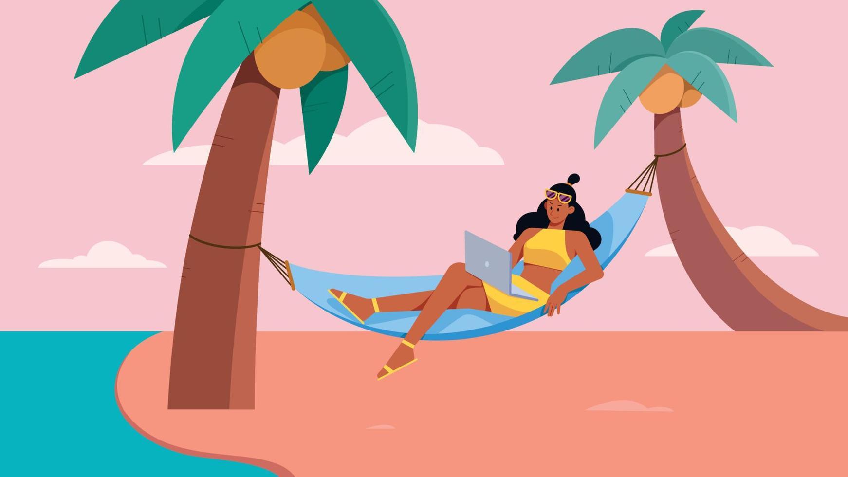 Freelancer Woman on Hammock vector