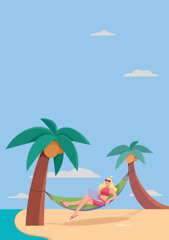 Freelancer Girl on Hammock Vertical vector