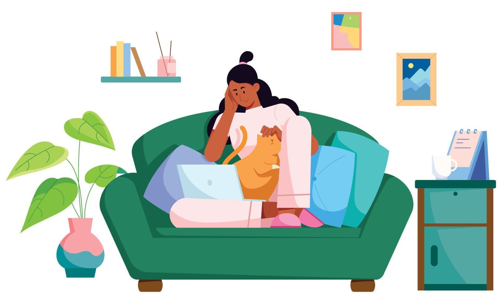 Freelancer Woman Working From Home Isolated vector