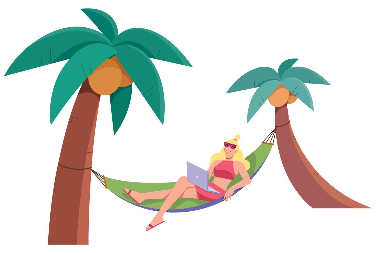 Freelancer Girl on Hammock Isolated vector