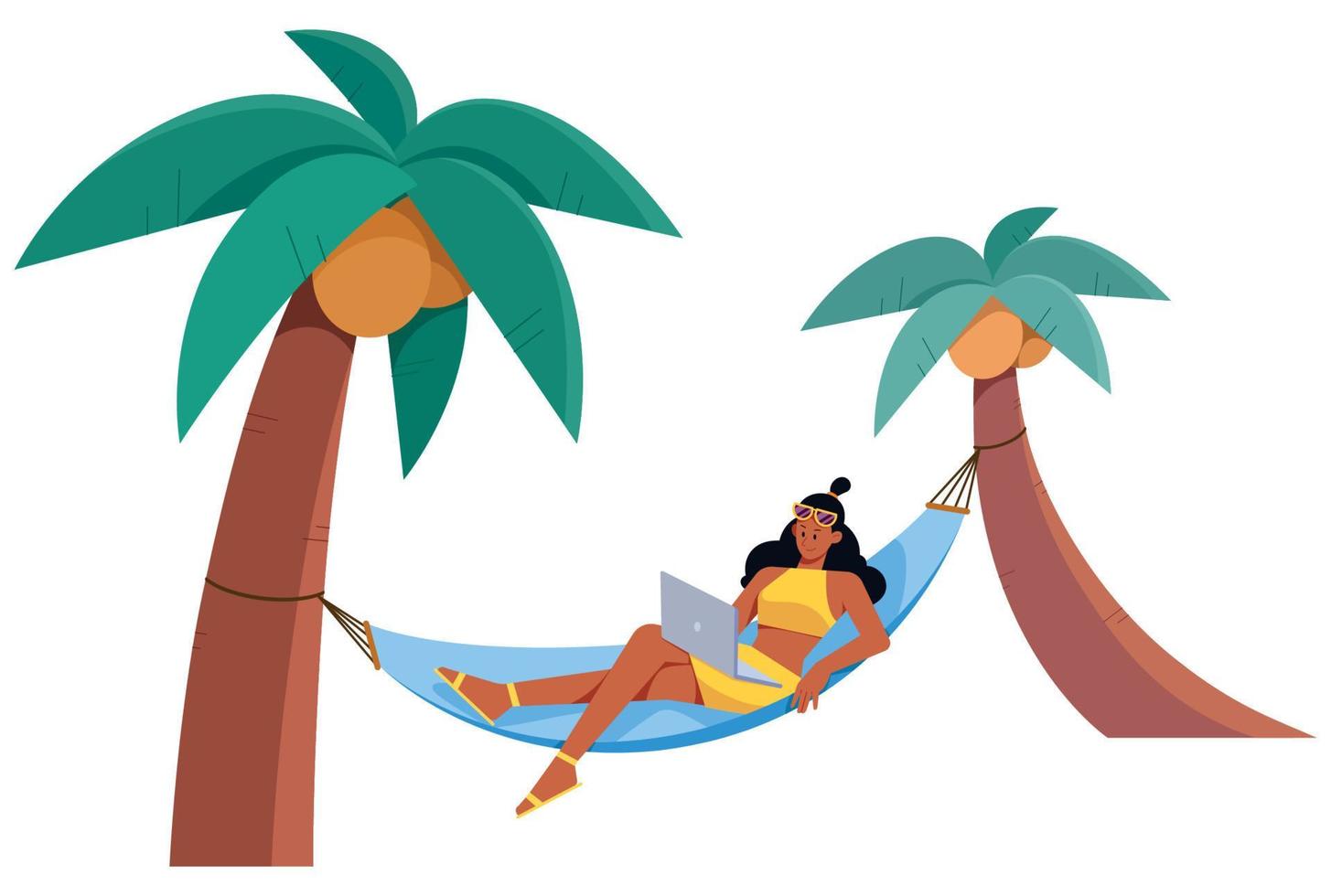 Freelancer Woman on Hammock Isolated vector
