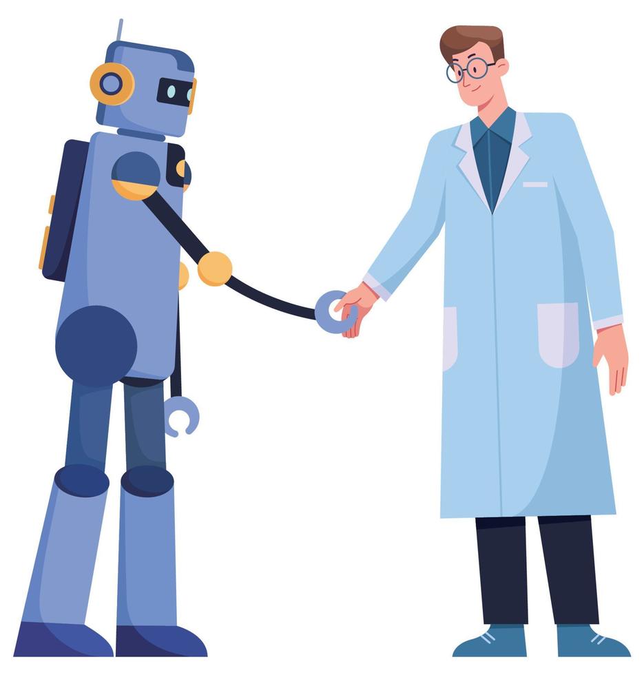 Scientist and Robot on White vector