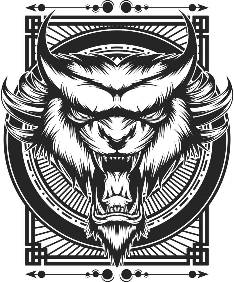 Tigre cabeza vector mascota logo negro y blanco