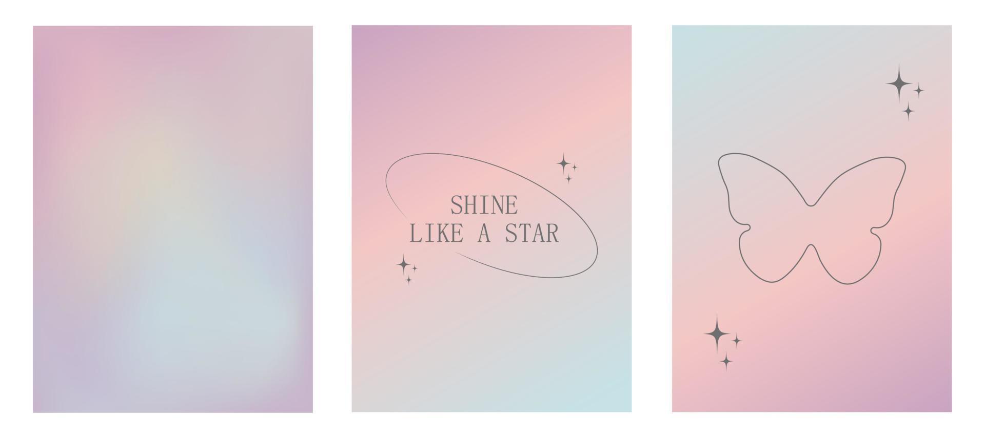 y2k posters set, 1990s 2000s nostalgia, butterfly, stars, gradient background, mesh, trendy vector illustration