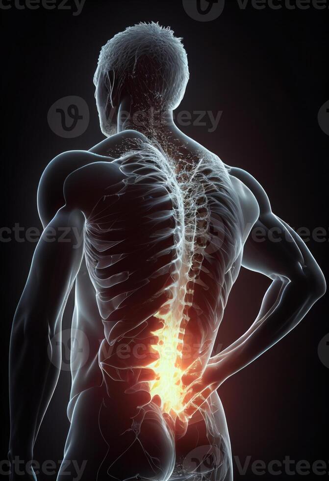 Back ache concept on dark background. Health care concept. . photo