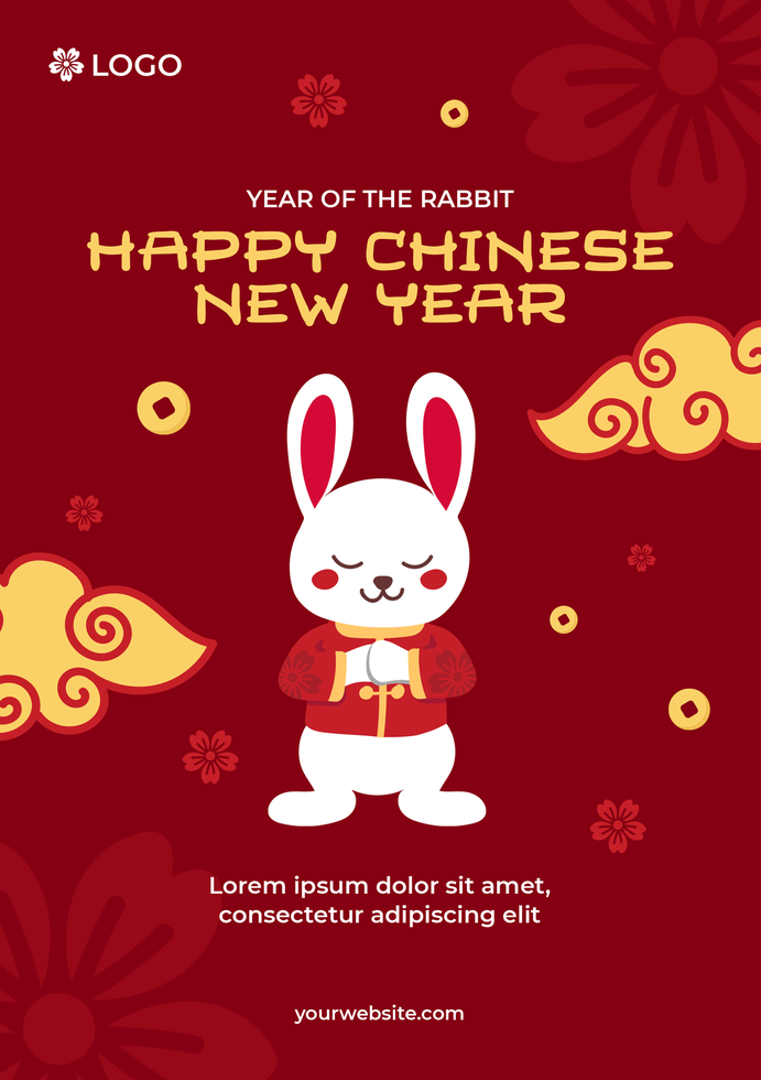 Chinese new year poster template with red background psd