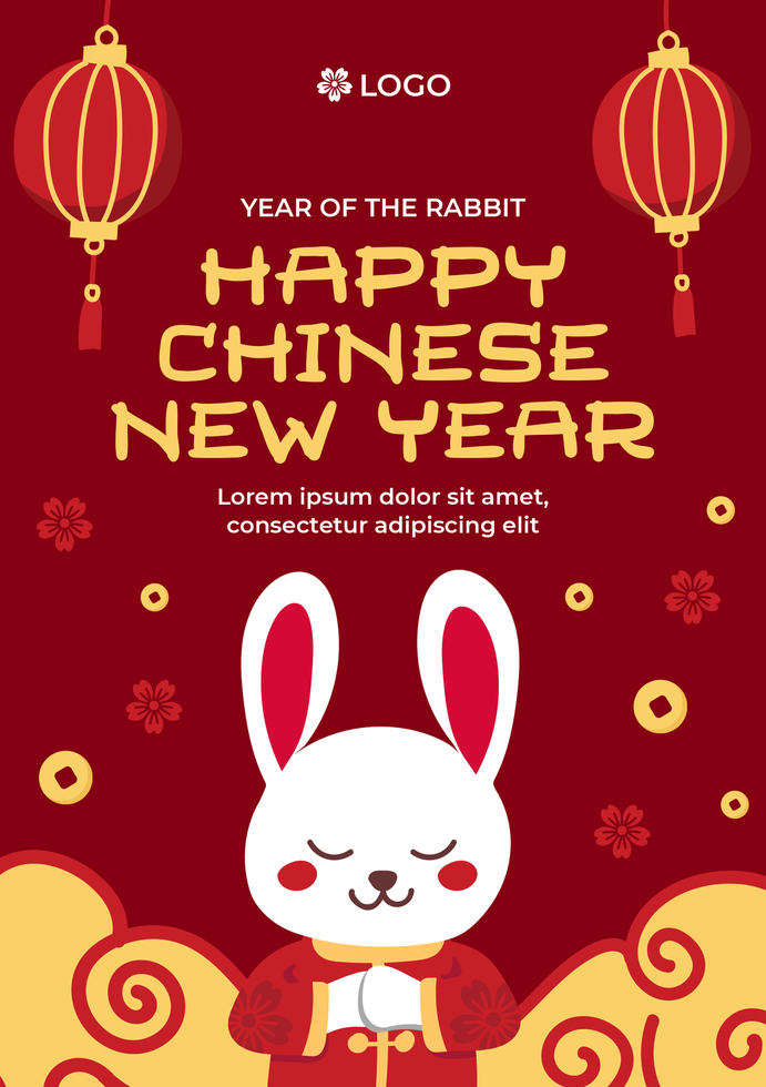 Chinese new year poster and flyer template with red background psd