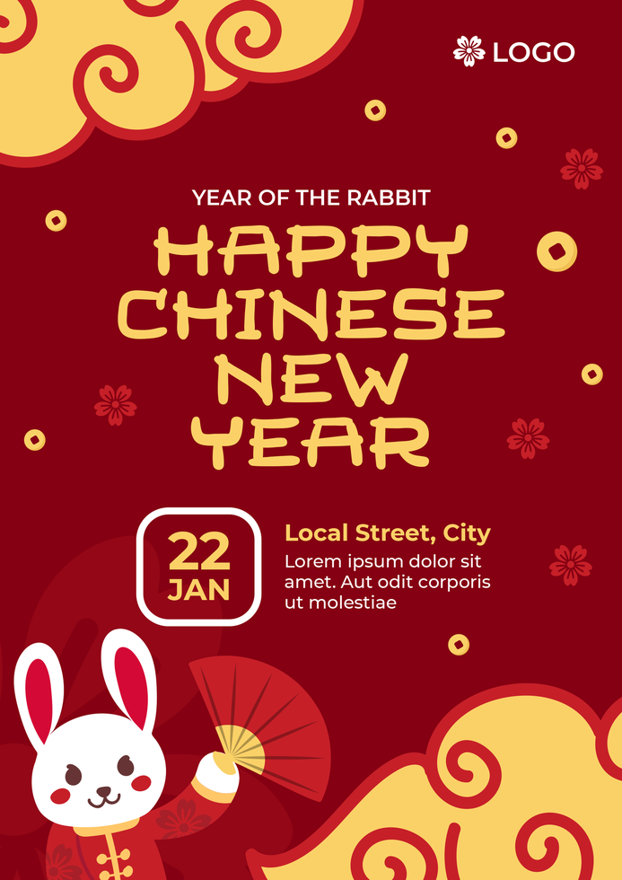 Chinese new year poster template with red background psd
