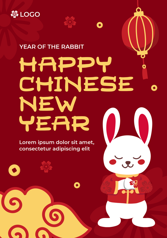 Chinese new year poster template with red background psd