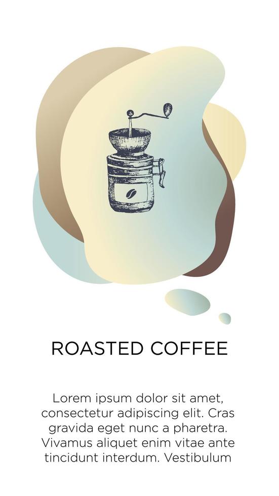 Abstract creative coffee backgrounds with copy space for text and hand draw icon a coffee grinder. Vector concept for coffee shop house, cafe with blue modern Template for website, app.