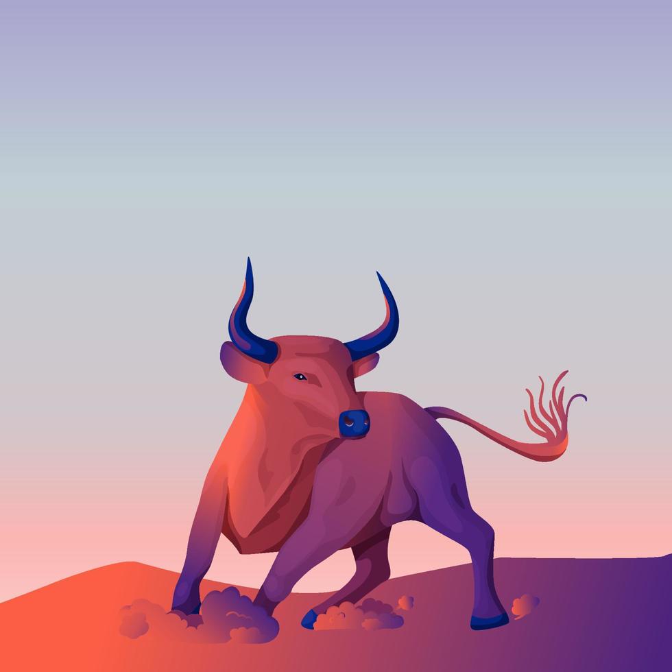 Bull in gradient fill style in motion. Business banner, bull trend vector