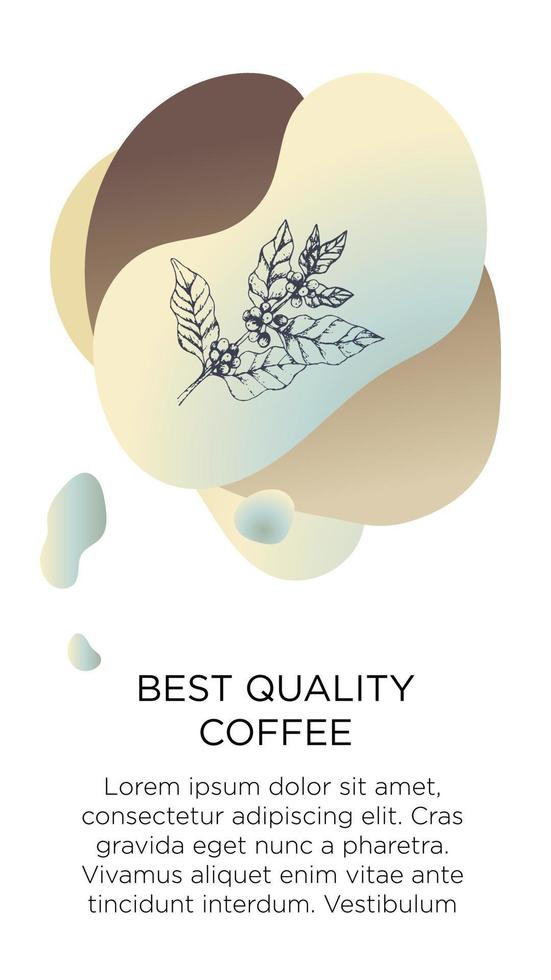 Abstract creative coffee backgrounds with copy space for text and hand draw icon coffee tree. Vector concept for coffee shop house, cafe with blue modern liquid background. Template for website, app.