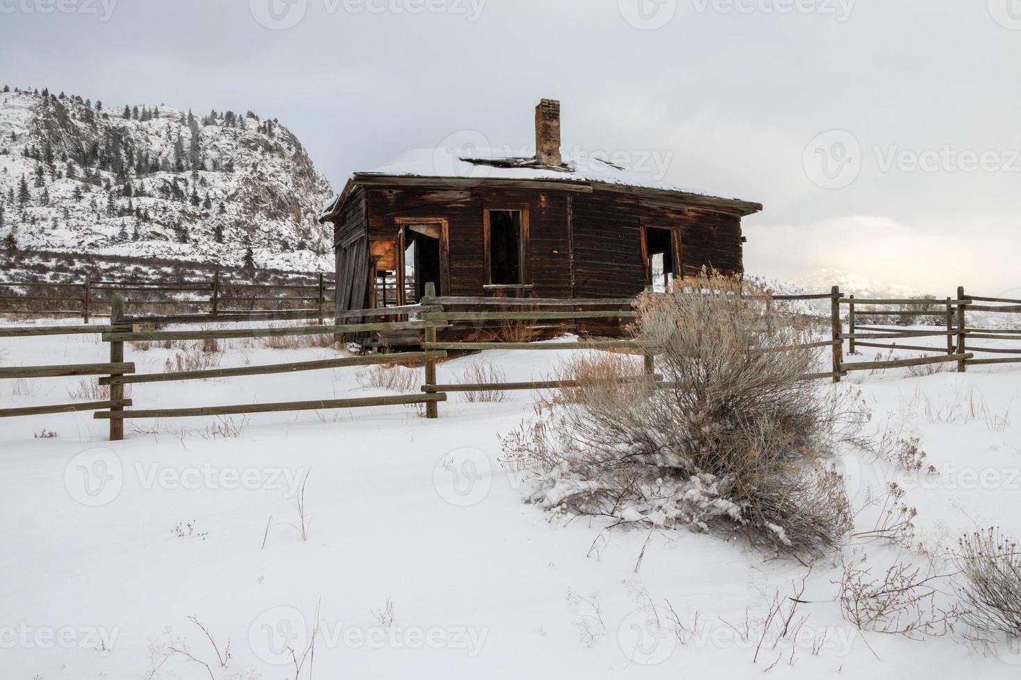 old abandoned ruins on a farm in winter photo