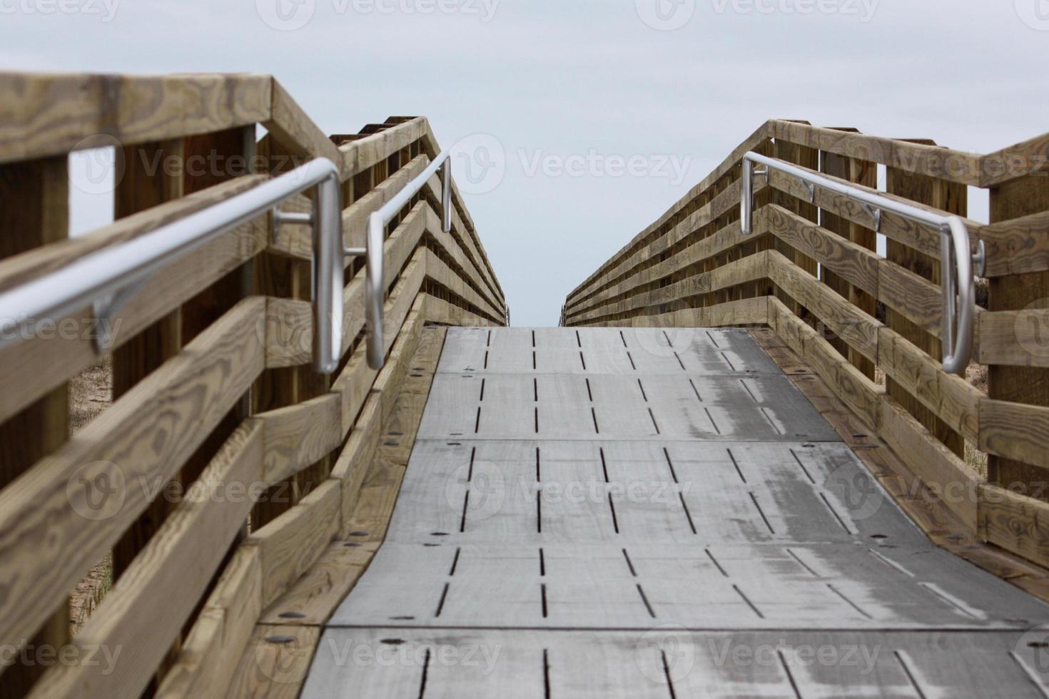 Wooden boardwalk to the beach photo