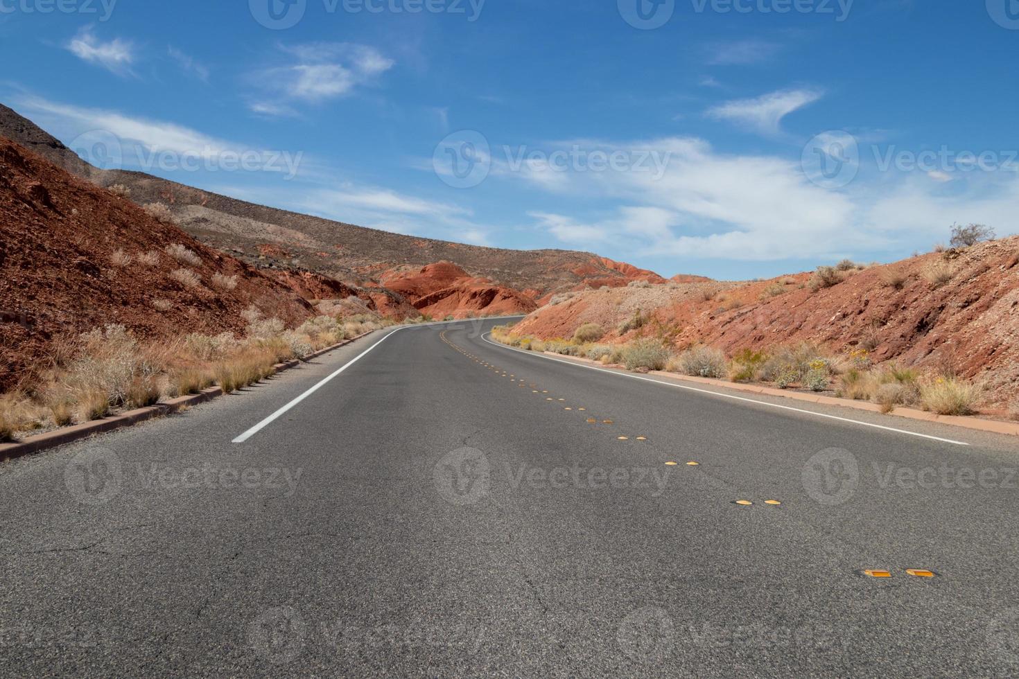 Highway in the desert at near Lake Mead in Nevada photo