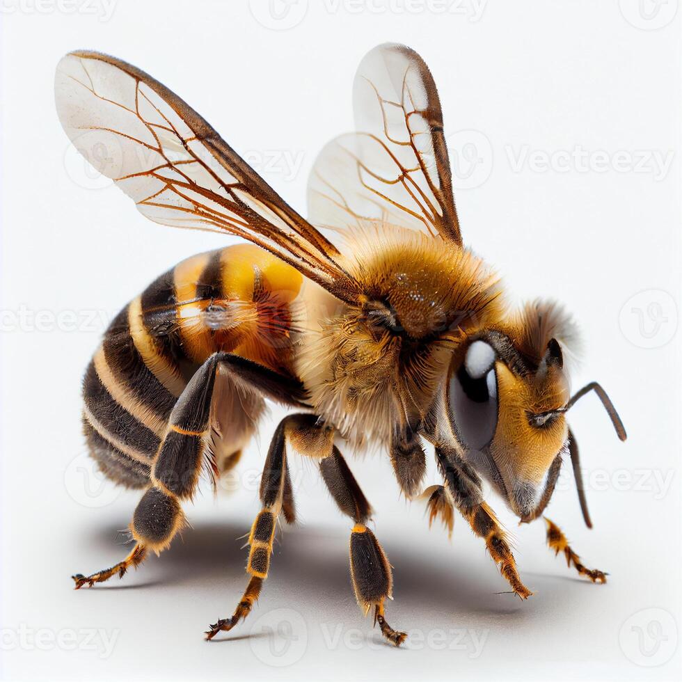 Honey bee isolated on white background, side view - Image photo