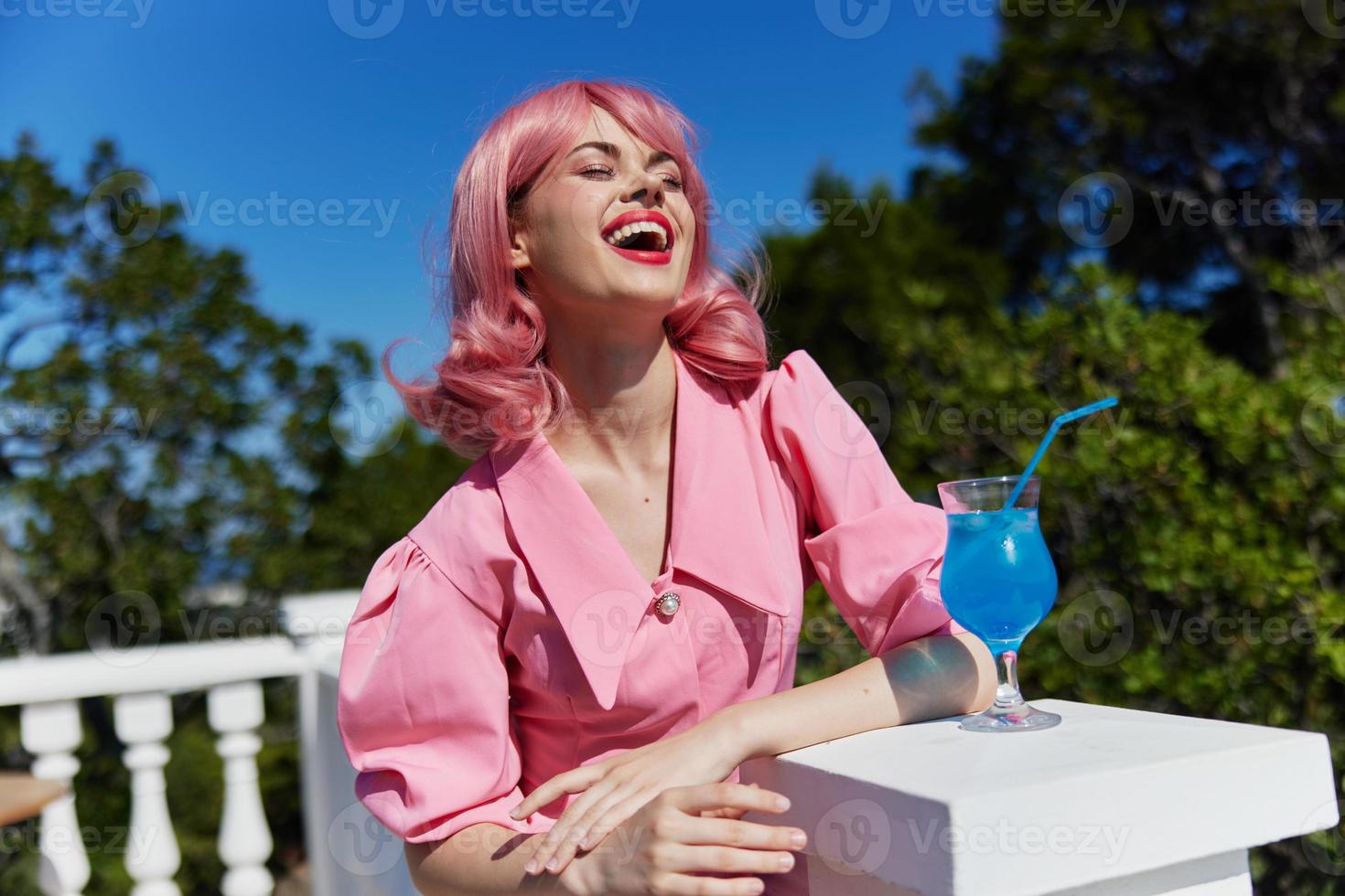 attractive woman happiness vacation sunny summer cocktail Relaxation concept photo