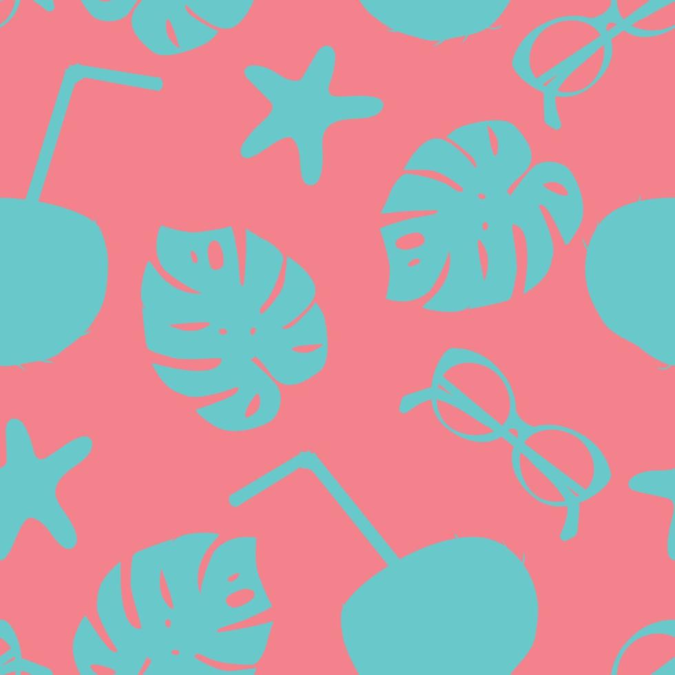 Summer seamless pattern with tropical elements on pink background. vector