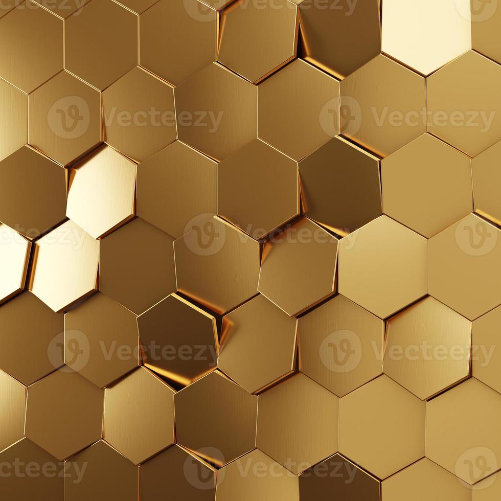 fondo de textura hexagonal de oro futurista. representación 3d foto