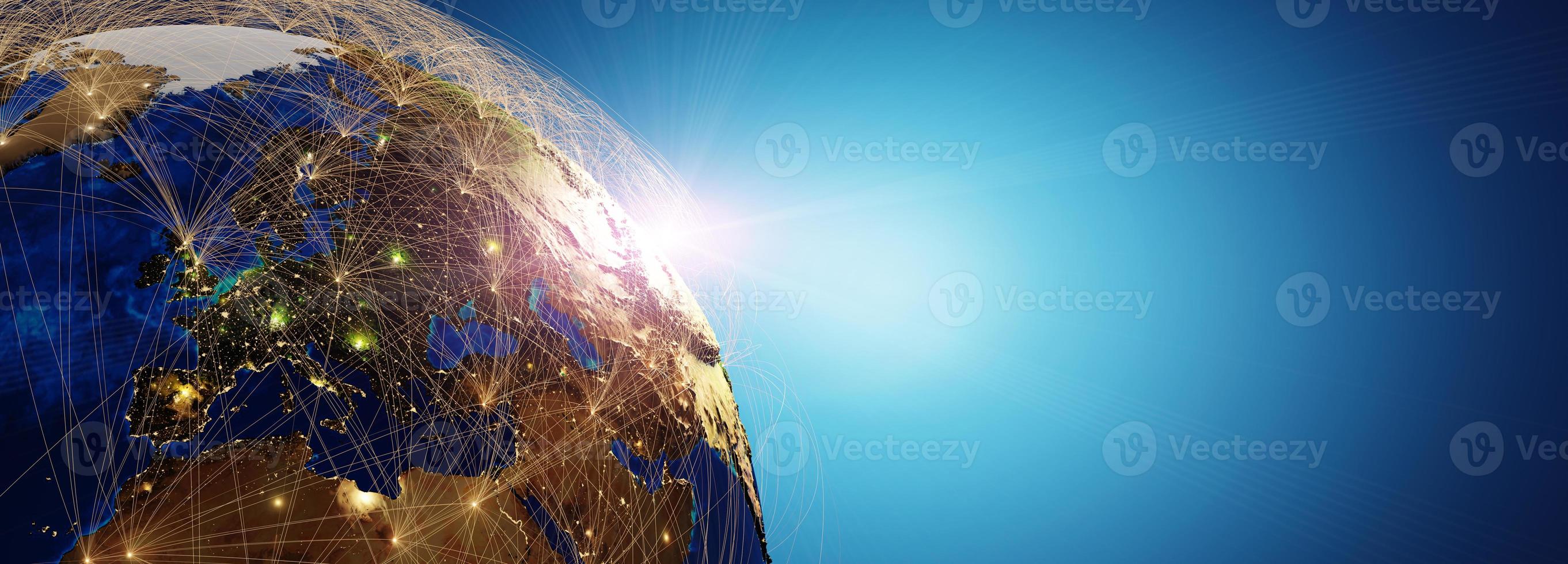 Globalization and communication concept. Earth and luminous rays. 3d rendering photo