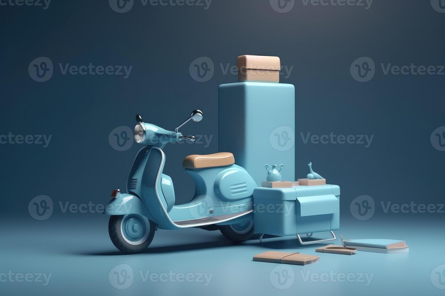 E-commerce concept, Delivery service in mobile app, Transportation or delivery by scooter, 3d render. photo
