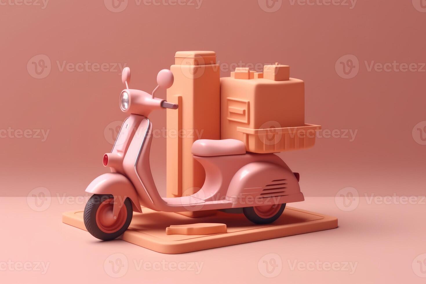 E-commerce concept, Delivery service in mobile app, Transportation or delivery by scooter, 3d render. photo